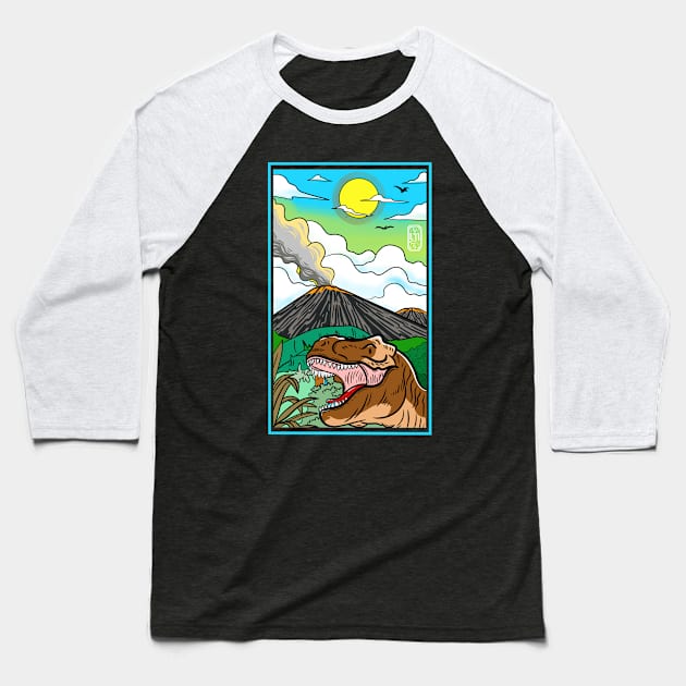 Dinosaur in Bromo Baseball T-Shirt by Artthree Studio